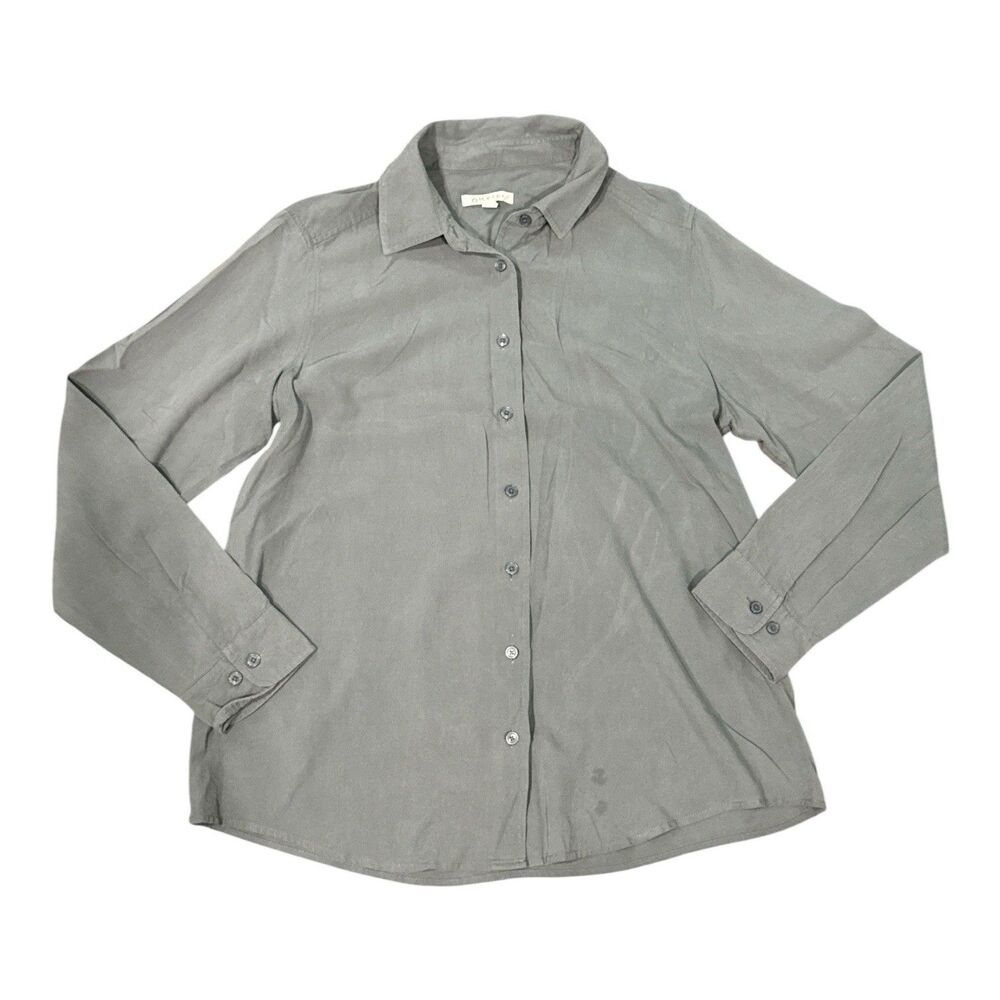 Orvis 100% Silk Blouse Gray Minimalist Quiet Luxury Capsule Neutral Medium Shirt